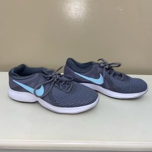 Gray Nike Sneakers with Light Blue Check